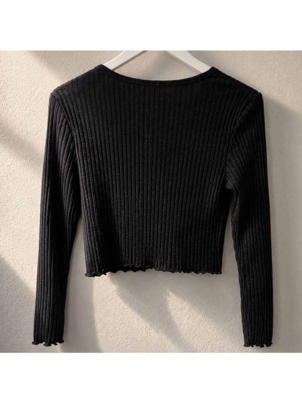 Whimsigoth 90s M Black Rib Knit Cropped Cardigan Embroidered Long Sleeve Sweater - Picture 2 of 11